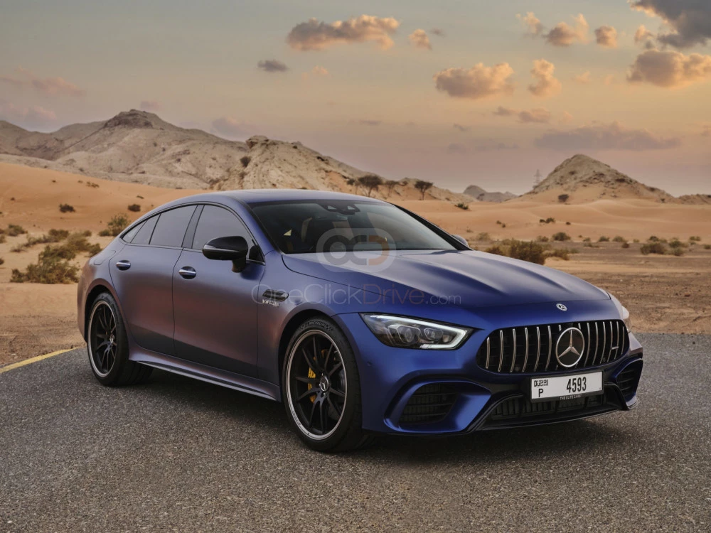 Blue Mercedes Benz AMG GT 63 2020 for rent in Abu Dhabi 1